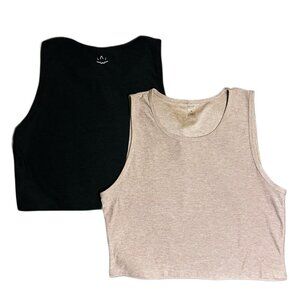 Beyond Yoga Black & Tan Featherweight Minimal Cropped Tank 2-Pack | Size M